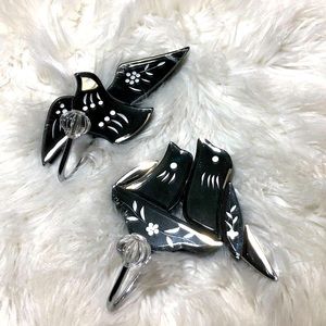 🕊 PAIR! GORGEOUS BEVELED MIRROR ETCHED GLASS BIRD NEST HOOKS